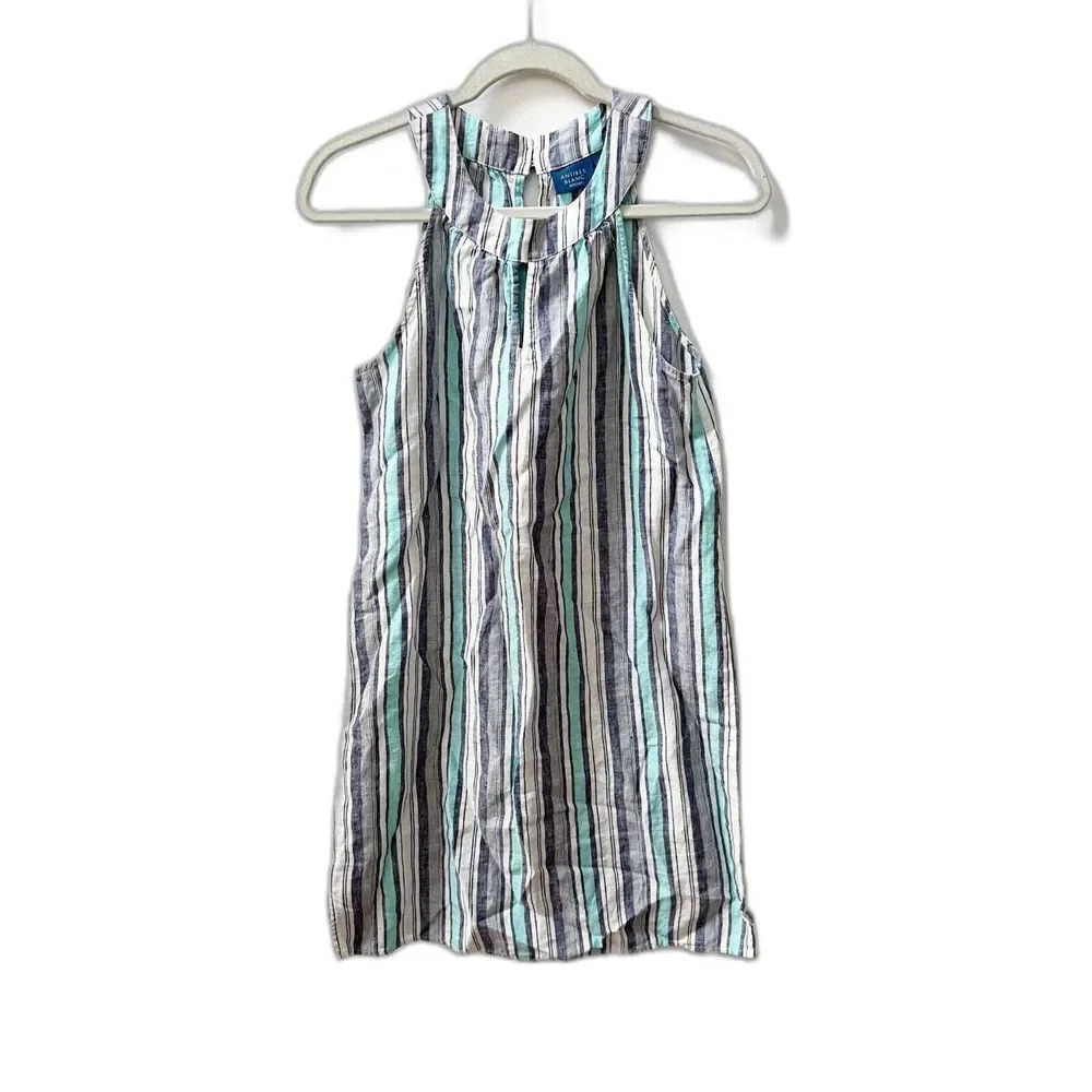 Antibes Blanc Striped Linen Sleeveless Shift Dress Women's XS Blue Gray